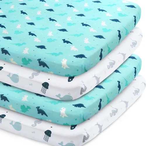 Vista 8 de Sábanas para moisés, paquete de 4 para bebés, sábanas para moisés Aqua + azul marino