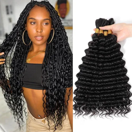 Vista 14 de Urbeauty Cabello Humano para Trenzar para Trenzas Boho Bob - Cabello Bohemio de Onda Profunda para Trenzar - Negro Azabache, 14 pulgadas Sin Nudos