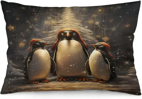 Vista 25 de Fundas de almohada con diseño de pingüinos de Navidad de 12 x 20 pulgadas, diseño de pingüinos en acuarela de Navidad, fundas de almohada