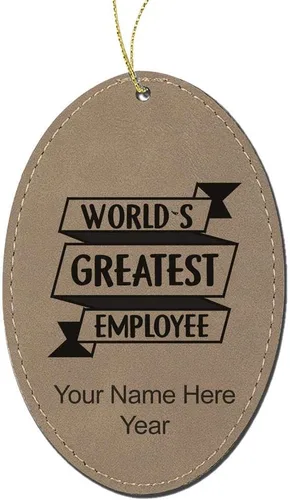 Vista 5 de LaserGram Personalized Christmas Ornament, World's Greatest Employee, Faux Leather, Custom Laser Engraved Gift Idea (Oval Shape, Black with Gold)