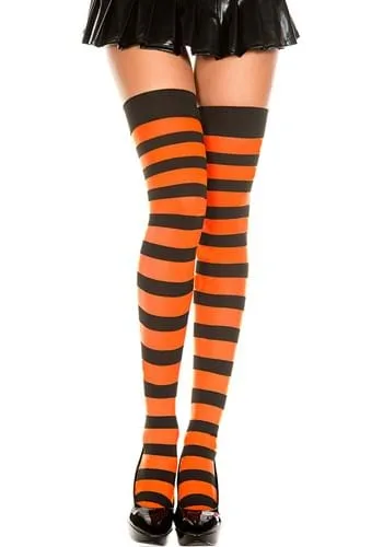 Medias hasta el muslo a rayas negras y naranjas para mujer Multicolor de Music Legs