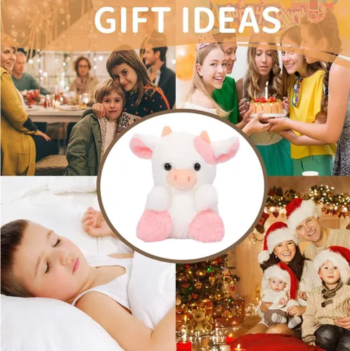 Vista 2 de JOSON Juguete de peluche de vaca, bonita almohada de felpa de vaca de fresa, muñeca de felpa de vaca suave, cumpleaños para niños y niñas (vaca rosa)