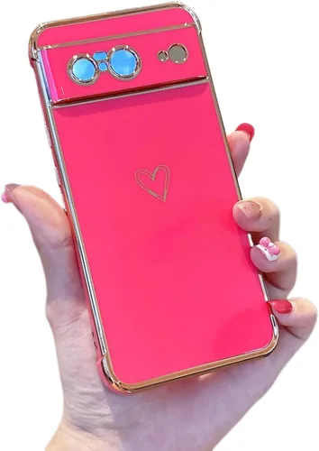 Vista 98 de ZTOFERA Funda diseñada para Google Pixel 7a, bonito diseño de corazones de amor con borde chapado y protección de lente de cámara, para Google Pixel