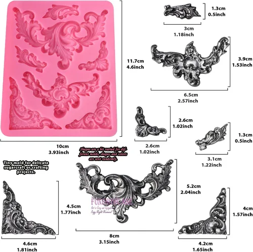 Vista 2 de Funshowcase Flourish Scroll Lace Fondant Molde de silicona para decoración de pasteles, proyectos de manualidades de arcilla polimérica