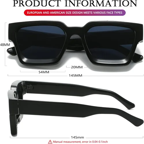 Vista 5 de AIEYEZO Gafas de sol cuadradas para mujeres y hombres, gafas de sol cuadradas con montura gruesa, estilo de diseñador simple