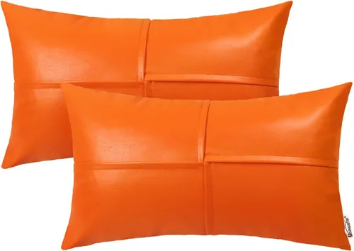 Vista 8 de BRAWARM Fundas de almohada de cuero sintético de 16 x 16 pulgadas, paquete de 2 fundas de almohada de cuero rojo profundo, fundas de almohada