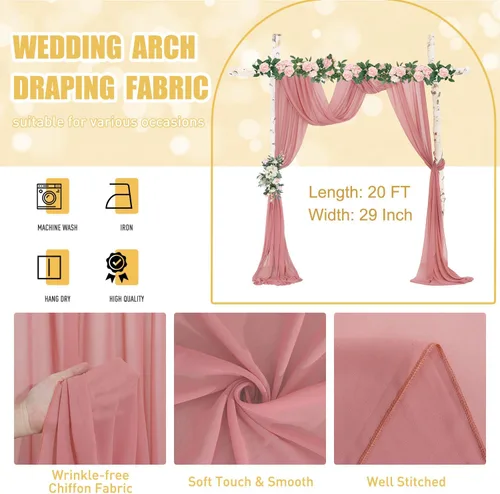 Vista 3 de Tela de Drapeado para Arco de Boda Rosa Empolvado Cortinas de Techo 1 Panel Tela de Gasa Cortinaje Cortinas de Boda para Techo Cortina Transparente