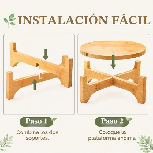 Vista 3 de Pumtus Paquete de 2 soportes pequeños para plantas, soporte de madera para macetas de interior, soporte desmontable de bambú para macetas