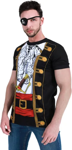Vista 2 de Funny World Disfraz de Halloween de manga corta con estampado de pirata para hombre Negro