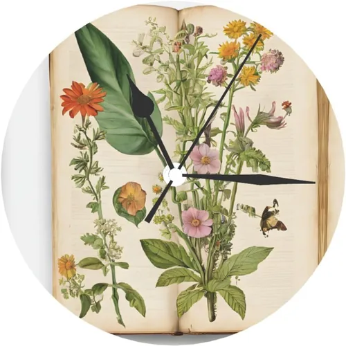 Vista 8 de Floral in The Old Book Round Wall Clock,10 Inch Round Easy to Read for Home Office & School Decor Clock