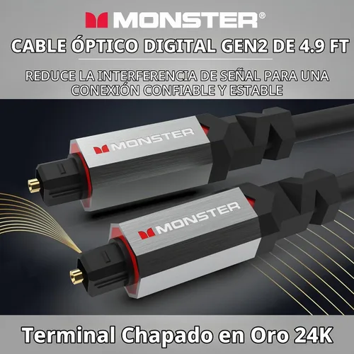 Vista 2 de Monster Gen2 Essentials - Cable de audio óptico digital (Toslink, SPDIF), cable de fibra óptica para TV, barra de sonido y sistema de cine en casa