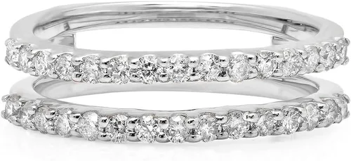 Vista 3 de Dazzlingrock Collection Anillo doble de oro de 14 quilates con diamante redondo de 0,50 quilates (quilates)