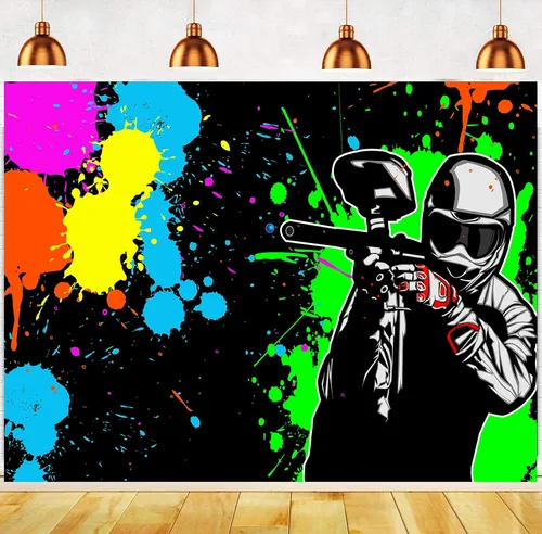 Vista 6 de Telón de fondo de FHZON de 5 x 3 pies para fiesta de arte con salpicaduras de desorden colorido para fotografía temática de fiesta, juegos, fiesta