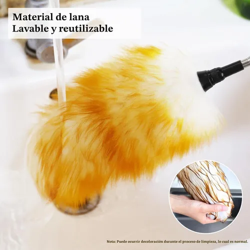 Vista 5 de Plumero de Limpieza Extensible de Lana de Cordero de 26-64 Pulgadas, Limpiador de Pared Antiestático con Agarre de Esponja y Poste de Extensión