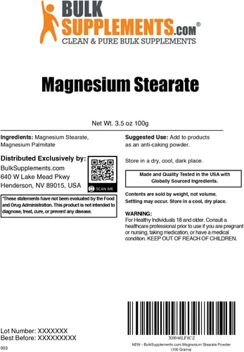Vista 2 de BulkSupplements. com Polvo de estearato de magnesio – antiaglomerante, agente que fluye y relleno – Estearato de magnesio grado alimenticio