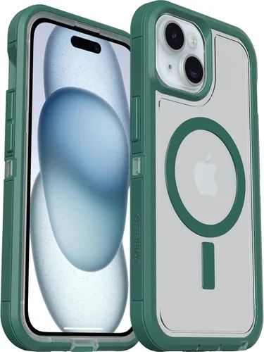 Vista 5 de OtterBox Funda transparente para iPhone 16e, 15, 14 y 13 Defender Series XT - Terciopelo Evergreen (transparente), sin pantalla, resistente, se
