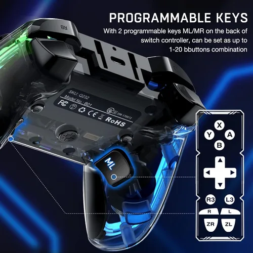 Vista 4 de Controlador de interruptor compatible con Nintendo Switch ControllerOLEDLite, controlador Switch Pro para PCAndroidiOS, controladores de interruptor