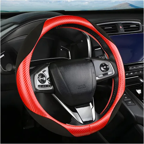 Vista 11 de Moly Magnolia Funda universal para volante de fibra de carbono, de 15 pulgadas, transpirable, antideslizante, negra, de cuero y fibra de carbono