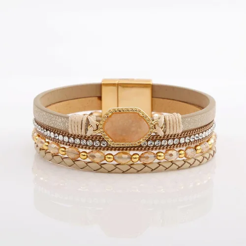 Vista 5 de Jewbelet - Pulsera de cuero estilo bohemio con cuentas de cristal con cierre de joyería para mujer