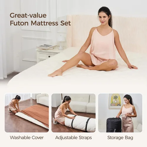 Vista 7 de Colchón japonés de piso con funda lavable, colchón de futón plegable, almohadilla para dormir de tatami con espuma viscoelástica engrosada, cama