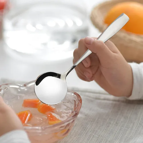 Vista 4 de Cucharas de sopa de 16 piezas, cucharas redondas de acero inoxidable para caldo