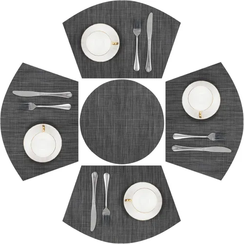 Vista 25 de SHACOS Juego de 5 manteles individuales pequeños en forma de cuña con centro de mesa, resistentes al calor, lavables (5, beige)