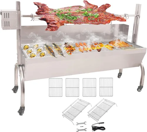 Vista 9 de DEWOSEN Asador con espetón de parrilla de 50W, 51 pulgadas, parrilla BBQ para exterior, pequeño, para asar cerdo y cordero, 132LBS/60KG, de acero