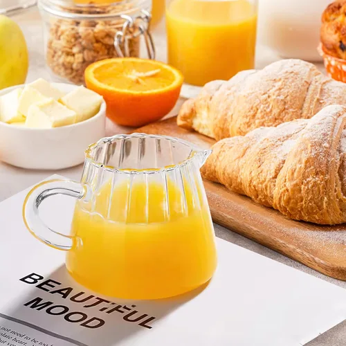 Vista 3 de Loscarol 2 jarras pequeñas para crema, elegante jarra de crema de vidrio con forma de onda, para café, leche, té, jarra de espuma de leche de 6