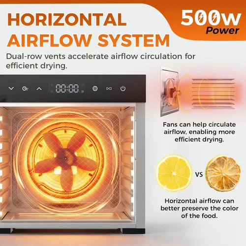 Vista 5 de OLIXIS Máquina deshidratadora de alimentos, deshidratadores de carne seca de 500 W con 8 bandejas grandes de acero inoxidable, control