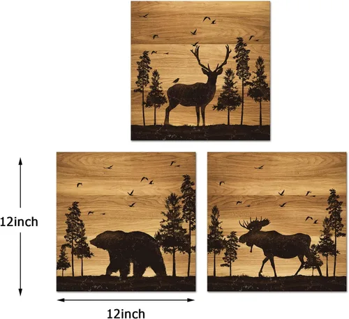 Vista 9 de Apicoture Imágenes de pared de oso alce y alce, paisaje forestal, tema de caza, pintura de animales del bosque, lienzo enmarcado, obra de arte