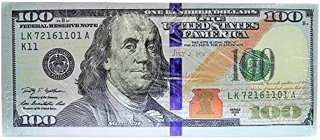 Vista 2 de Billetera de dinero de $100. Billete de cien dólares impreso biplegable, grande (7.5") divertido Big Bucks Novedad