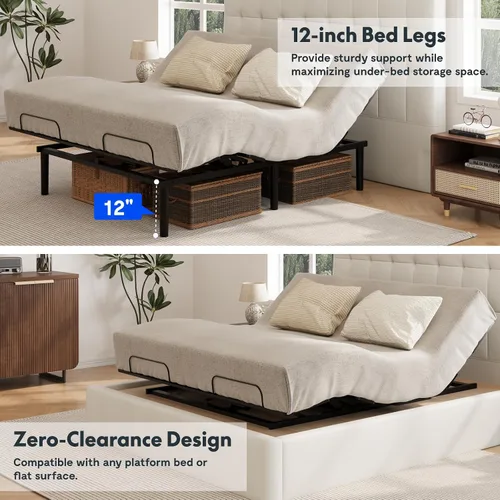 Vista 5 de FLEXISPOT S3K-Lite Base de Marco de Cama Ajustable Tamaño King, Sin Espacio, Inclinación Independiente de Cabeza y Pie, Gravedad Cero, Control