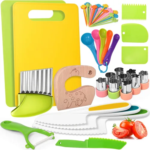 Vista 10 de Reaeon 5 piezas de juegos de cocina para niños reales, herramientas de cocina Montessori, juego de cuchillos para niños para cocina real, 4 piezas