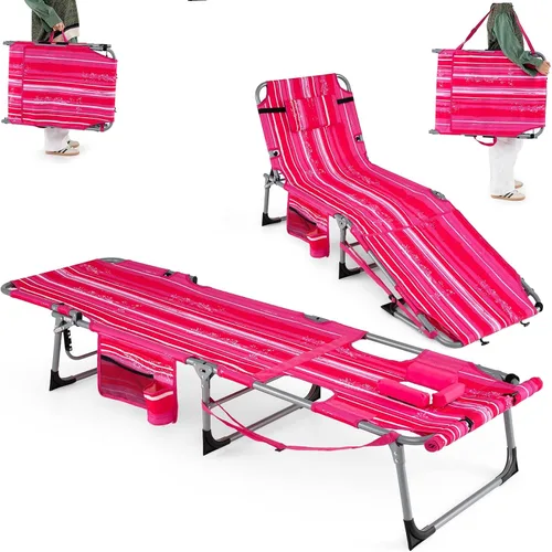 Vista 19 de Goplus Silla de bronceado con agujeros para brazos faciales, silla portátil para tomar el sol con respaldo de 4 niveles y almohada para la cabeza