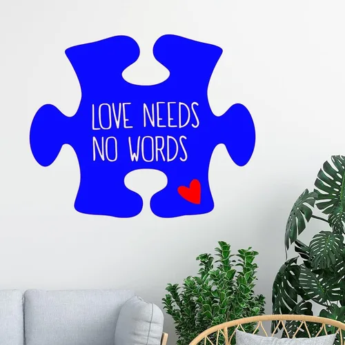 Vista 2 de Adhesivo de pared con texto en inglés "Love Needs No Words" para pared, para autismo, soporte autista, rompecabezas, decoración de pared, vinilo A-8