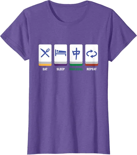 Vista 14 de Camiseta Mahjong Lover Eat Sleep Mahjong Tiles, Negro, S