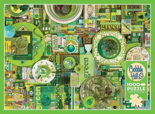 Vista 5 de Cobble Hill - Rompecabezas de 1000 piezas, colección Rainbow: verde, póster de muestra incluido