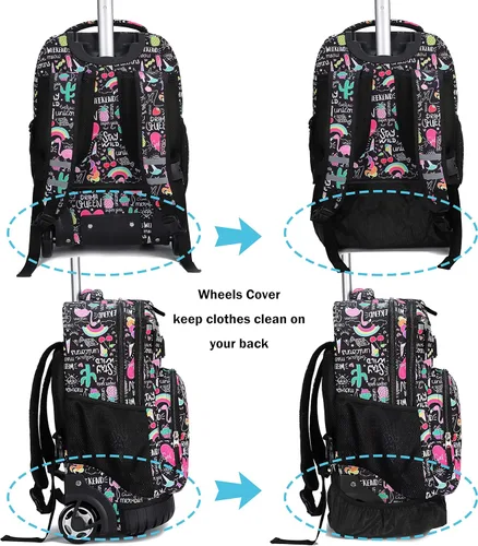 Vista 5 de Tilami Mochila con ruedas, mochila para laptop de 19 pulgadas con ruedas y lonchera