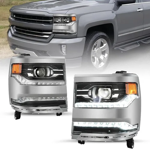 Vista 15 de JSBOYAT HID/Xenon para Chevy Silverado 1500 2016-2019 Conjunto de Faros Delanteros de Repuesto Proyector LED DRL Estilo OE de Fábrica Par Juego