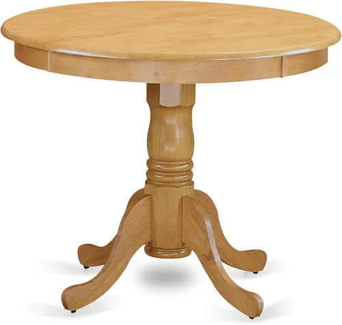 Vista 4 de East West Furniture ANTI3-OAK-C - Juego de mesa y sillas de cocina de 3 piezas que contiene una mesa de comedor redonda con pedestal y 2 sillas