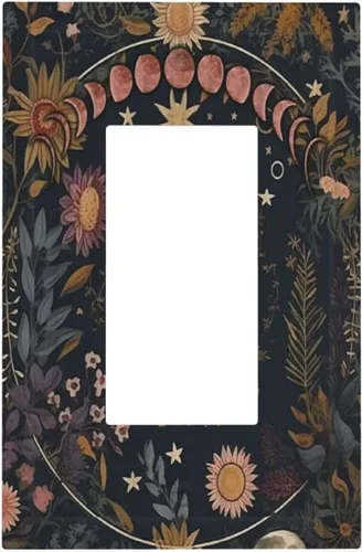 Vista 14 de Cubierta de Interruptor de Luz de Estilo Boho Vintage de los 70 Sol Arcoíris Champiñón Floral Rocker Individual 1 Gang Cubierta de Enchufe