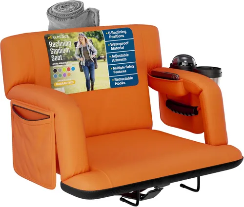 Vista 22 de Asientos de estadio reclinables para gradas con respaldo – Cojín ancho para silla de grada, reposabrazos, bolsillos grandes y múltiples