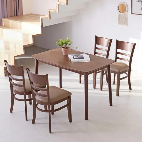 Vista 5 de Livinia Aslan Mesa de comedor rectangular de madera de roble malayo de 47 pulgadas, escritorio de cocina de madera maciza (nogal)