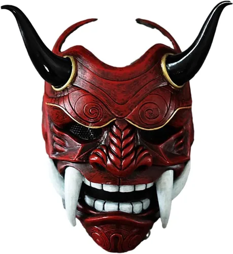 Vista 12 de Máscara de fantasma samurái japonés para Halloween y cosplay (negro y rojo)