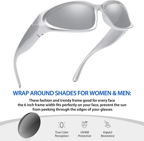 Vista 3 de LIKSMU Gafas de sol envolventes de moda urbana para mujeres y hombres, Swift ovaladas de moda Y2K