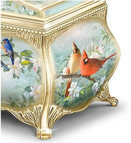 Vista 4 de The Bradford Exchange Songbird Serenade - Caja de música, arte cardenal Joe Hautman, detalles de oro de 22 quilates, porcelana