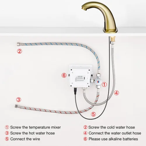 Vista 5 de Charmingwater Grifo de lavabo de baño sin contacto, grifo con sensor automático de movimiento con placa de cubierta de agujero, oro cepillado