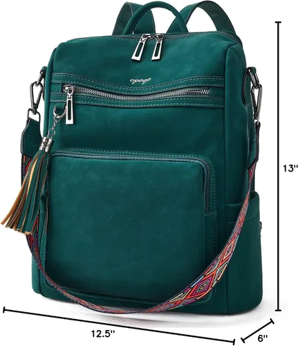 Vista 67 de OPAGE - Mochila de cuero para mujer, con borla de moda, bolso de hombro, mochila grande, bolsa de viaje, gris, L