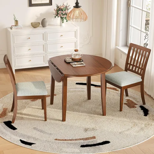 Vista 2 de P PURLOVE Juego de comedor redondo de 3 piezas para 2, mesa de madera
