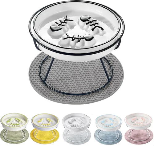 Vista 8 de Juego de cuencos elevados de cerámica para gatos, antivómitos, platos extraíbles, color negro, paquete de 2 Cuencos de cerámica extraíbles